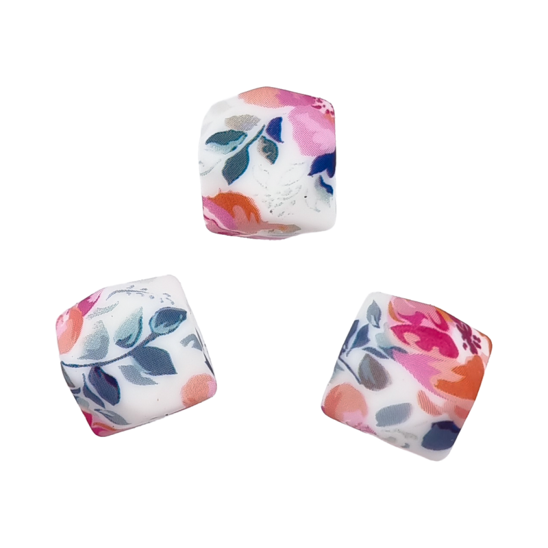 perles en silicone 14 mm - hexagone - Rose motif