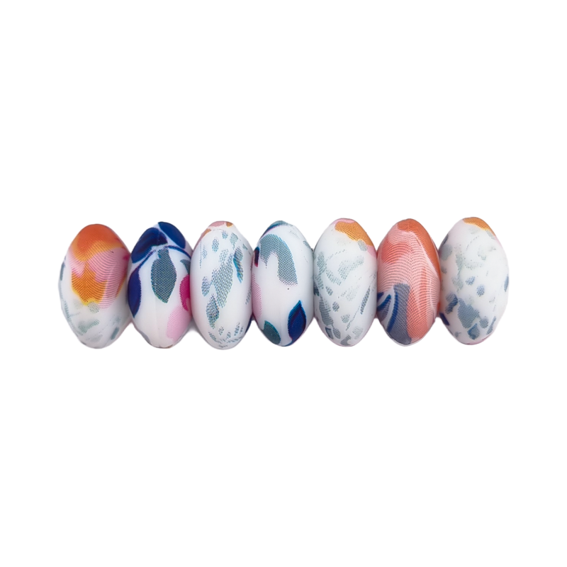 perles en silicone 12 mm - ovale - Rose motif