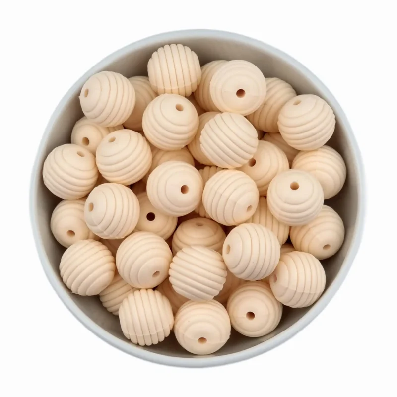 Silikonperlen - Wabe / Riffelung - 16 mm - Elfenbein
