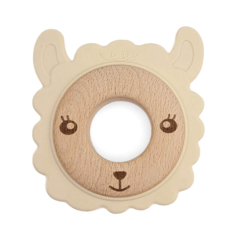 Zahnungsfigur - Silikon und Holz - Schaf - Old Lace