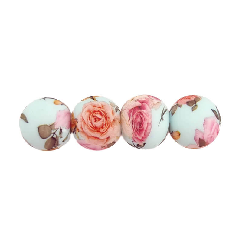 Siliconen kralen 12 mm - Rond - Rock 'n Roses Print