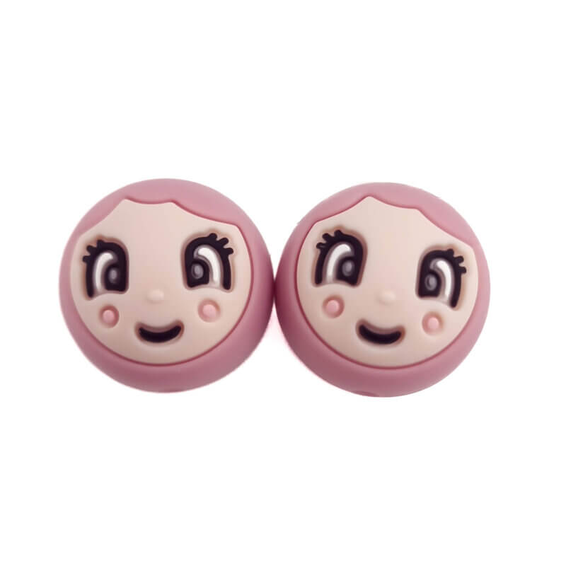 Silikonperlen - 20 mm - Gesicht/Glückspuppe - Mädchen/Frau Astilbe/Himbeere
