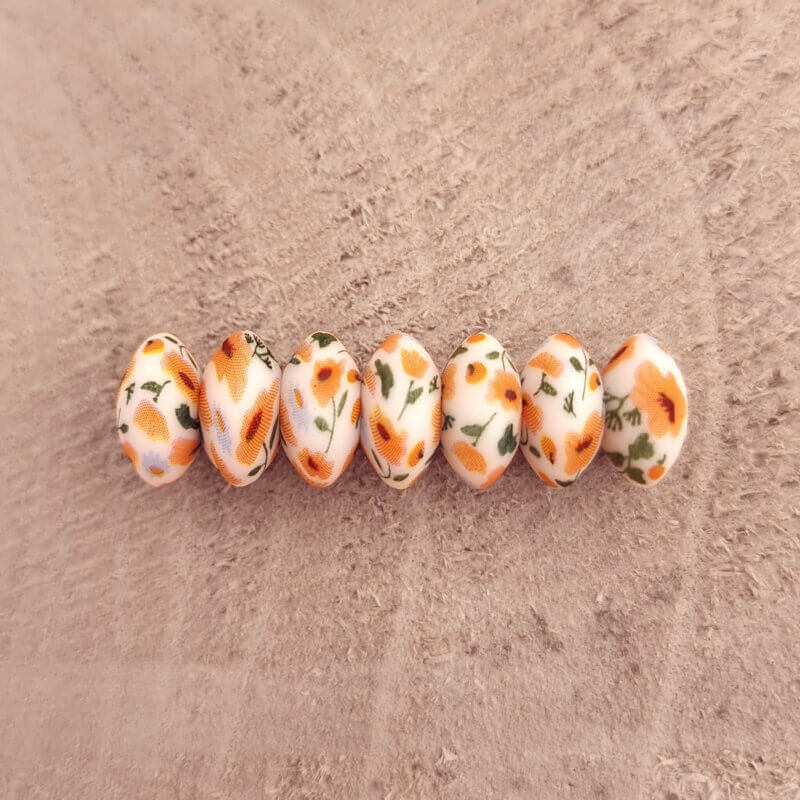 Siliconen kralen - Ovaal - 12 mm - Boter Bloem Print