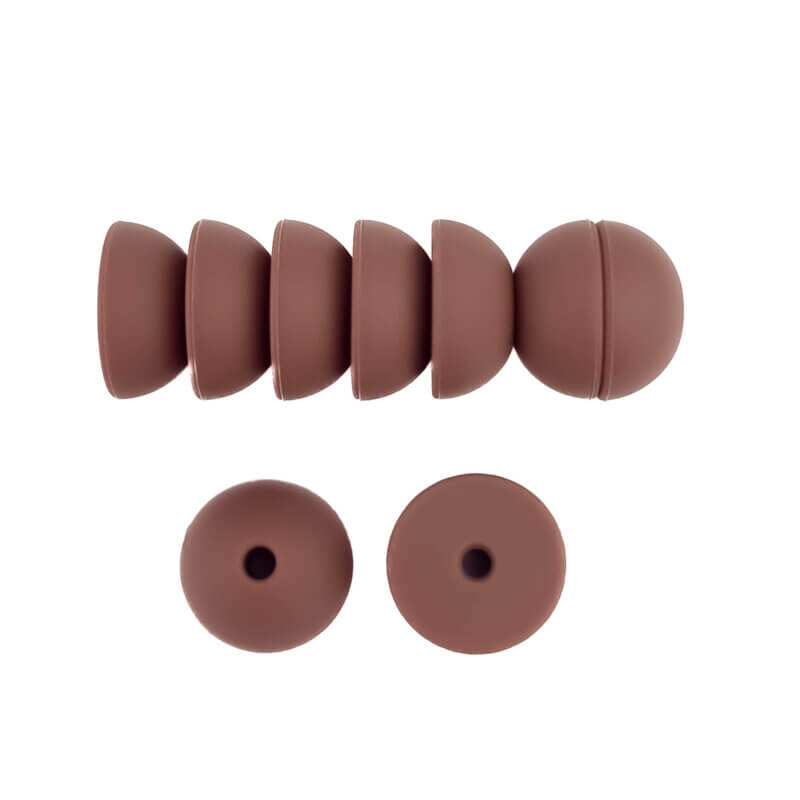 Silikonperlen 12 mm - Halbkugeln - Brownie