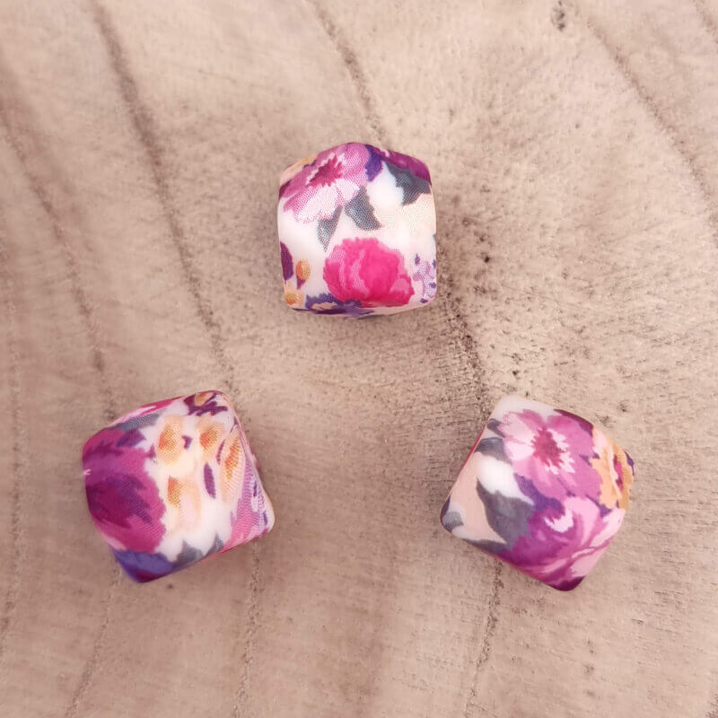 Siliconen kralen - 14 mm - Hexagon - Flower Festival Print