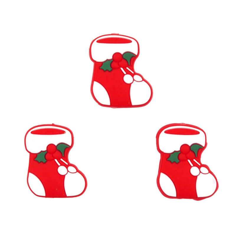 Siliconen Kraal - Kerstsok Brandweer rood / Wit