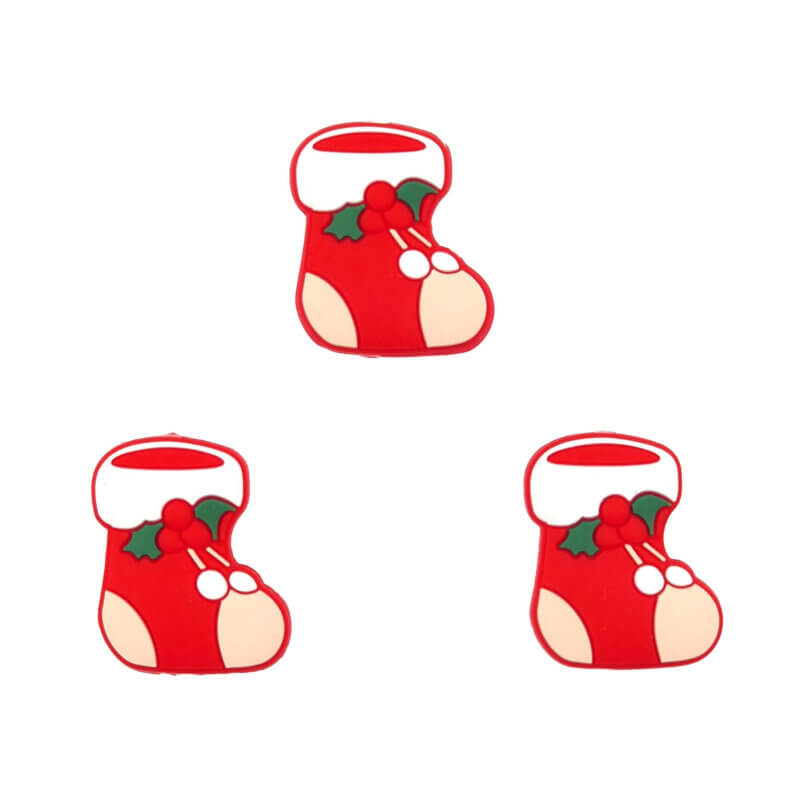 Siliconen Kraal - Kerstsok Brandweer rood / Old Lace