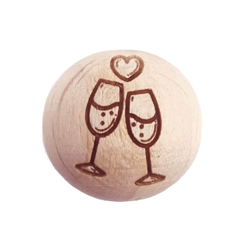 Perle en bois - Gravée - Bois de hêtre - 20 mm - Verres à champagne