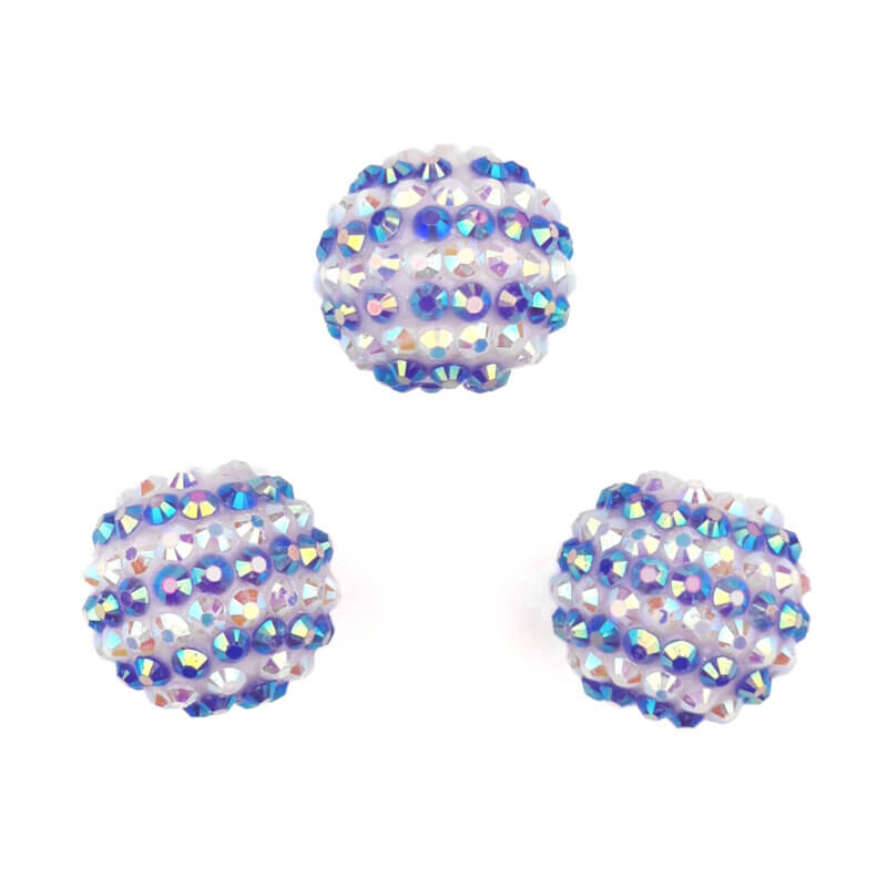 Acryl kralen met Steentjes - 20 mm - Paars Blauw/Wit