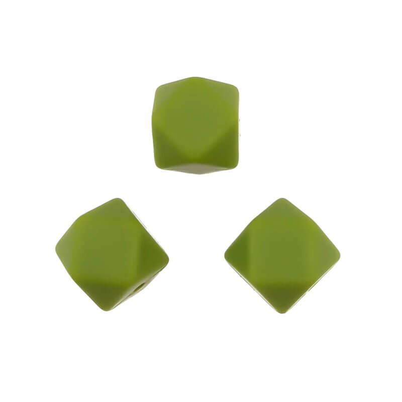 Perles en silicone - Hexagone - 14 mm - Vert jungle