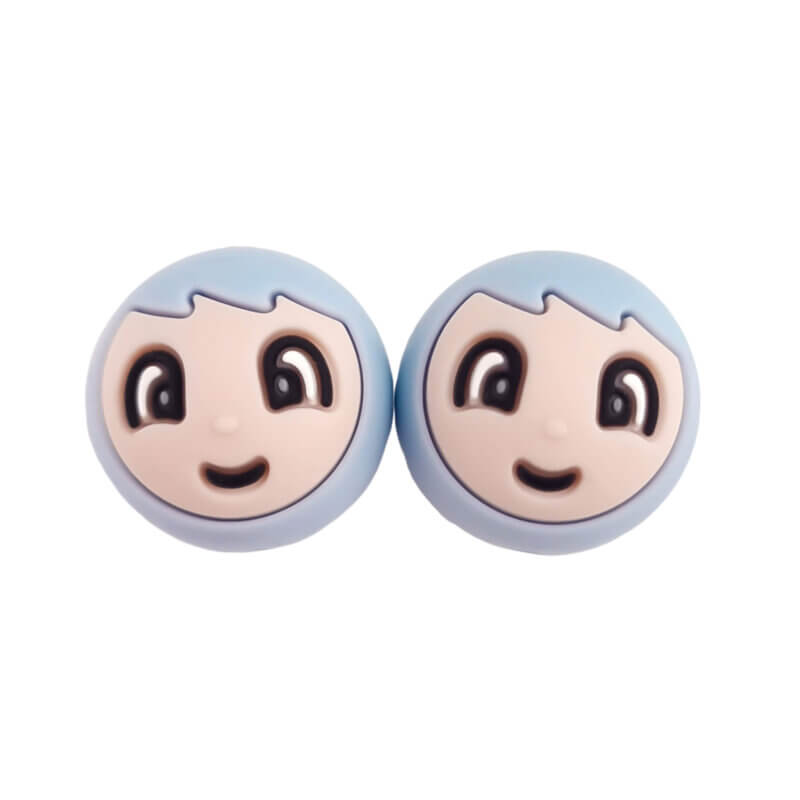Siliconen kralen - 20 mm - Gezichtje / Gelukspoppetje - Man/Jongen - Astilbe/Licht Poeder Blauw
