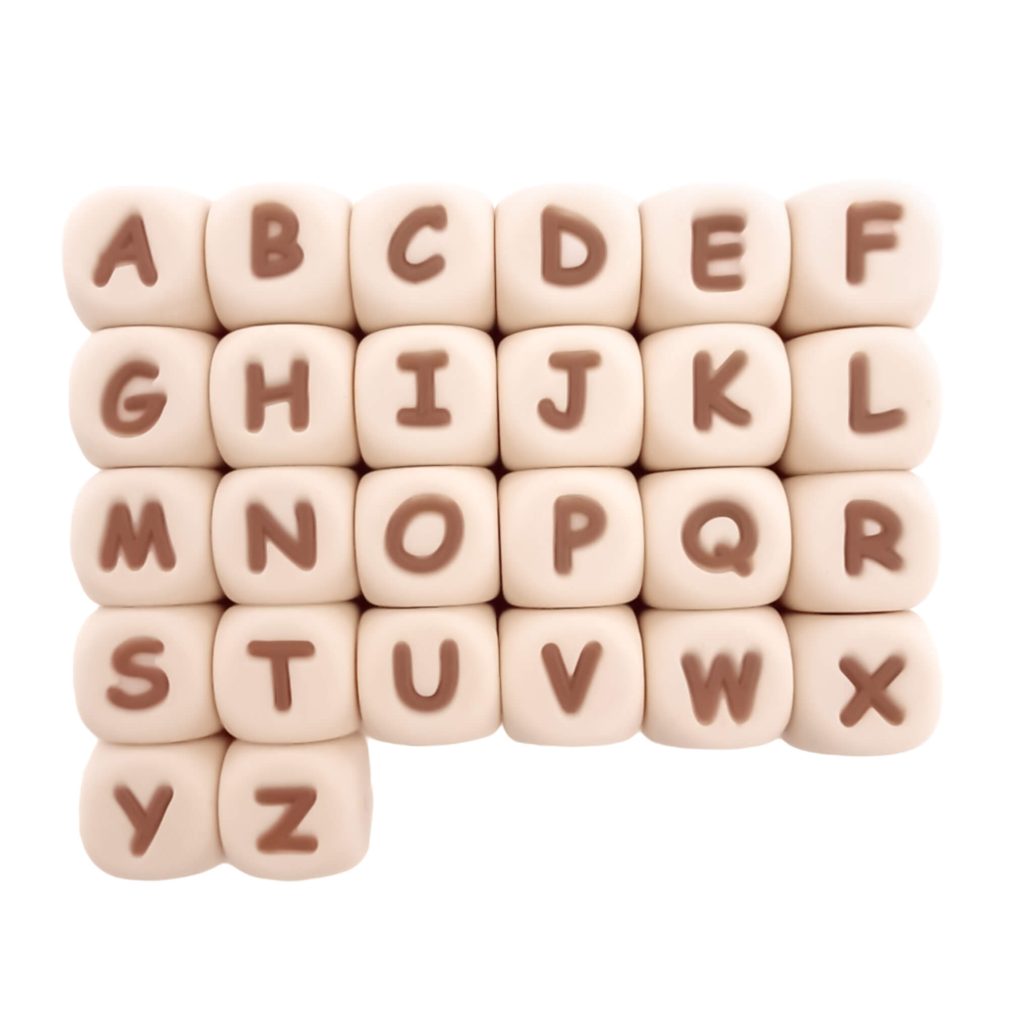 Untitled (12) Siliconen Letterkralen - Ivory/Milk Chocolate - 10 mm - Vierkant - Hele Alfabet - Set 26 stuks A-Z - Afbeelding 1