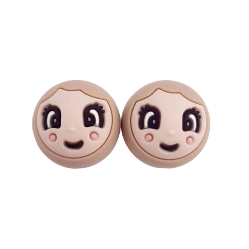 Silikonperlen - 20 mm - Gesicht / Glückspuppe - Mädchen/Frau - Astilbe / Holz