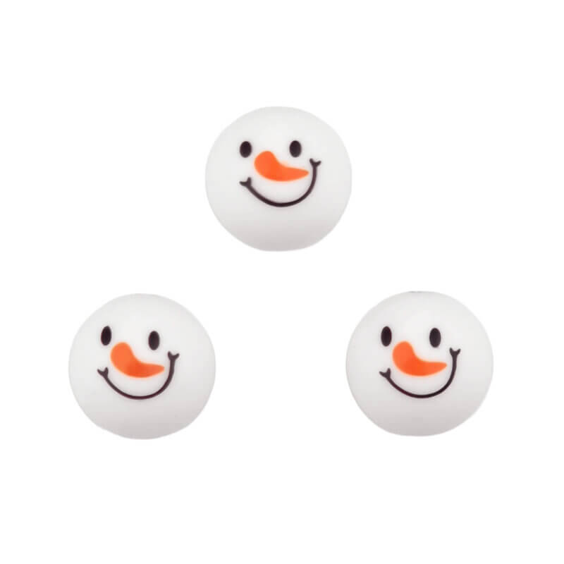 Perles en silicone 16 mm - rondes - Tête de bonhomme de neige blanc