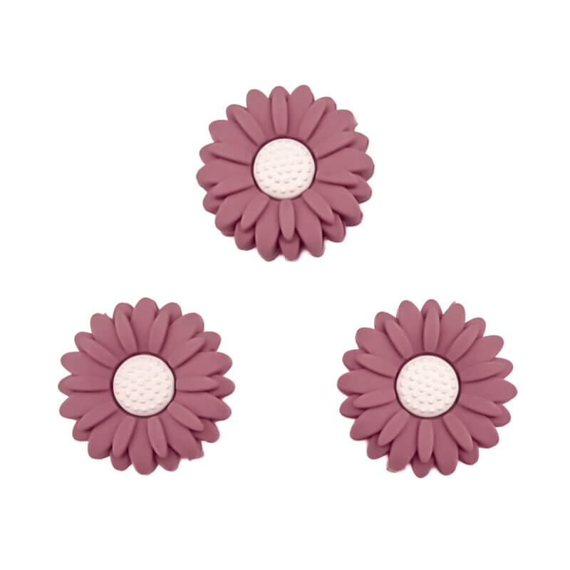 Siliconen  Kraal - Bloemetje/Daisy - 20 mm - Dark Rose/Kokos