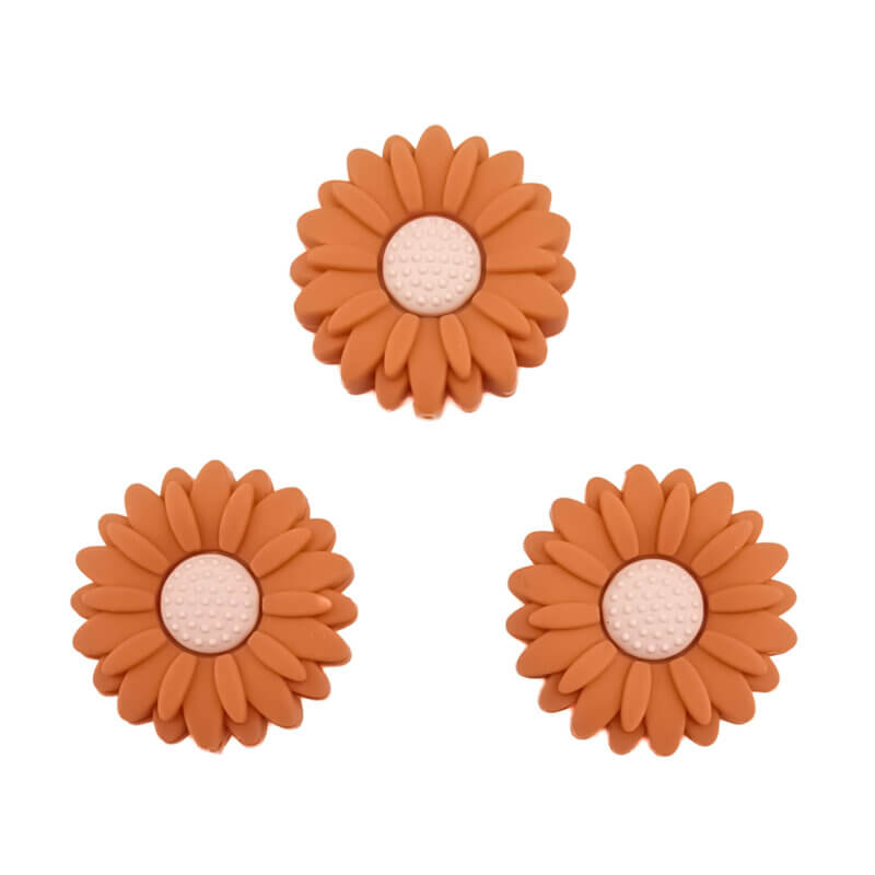 Siliconen  Kraal - Bloemetje/Daisy - 20 mm - Terracotta/Astilbe