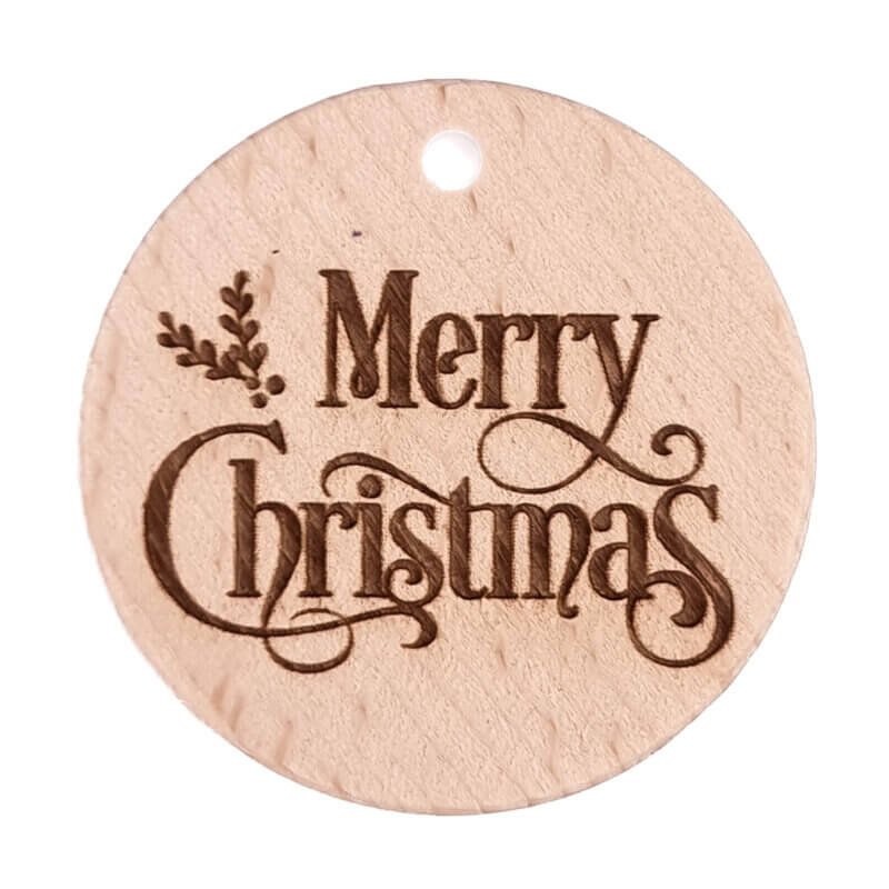 Beukenhout Schijfje - Gegraveerd - Merry Christmas 4 - 36 mm