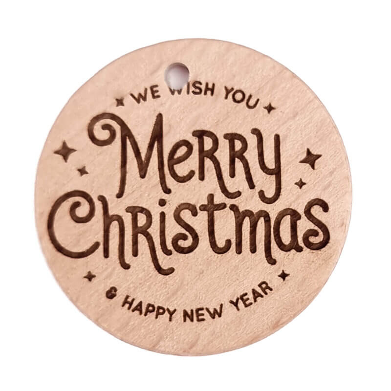 Beukenhout Schijfje - Gegraveerd - Merry Christmas 3 - 36 mm