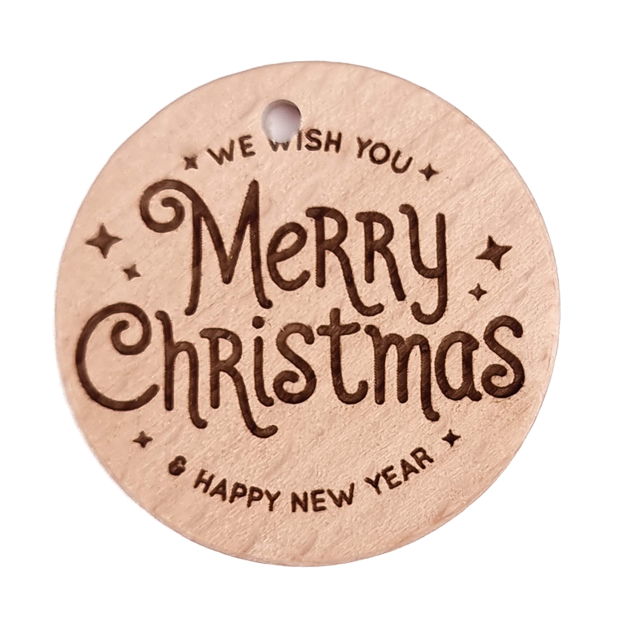 20231210_132221 Beukenhout Schijfje - Gegraveerd - Merry Christmas 3 - 36 mm - Afbeelding 1