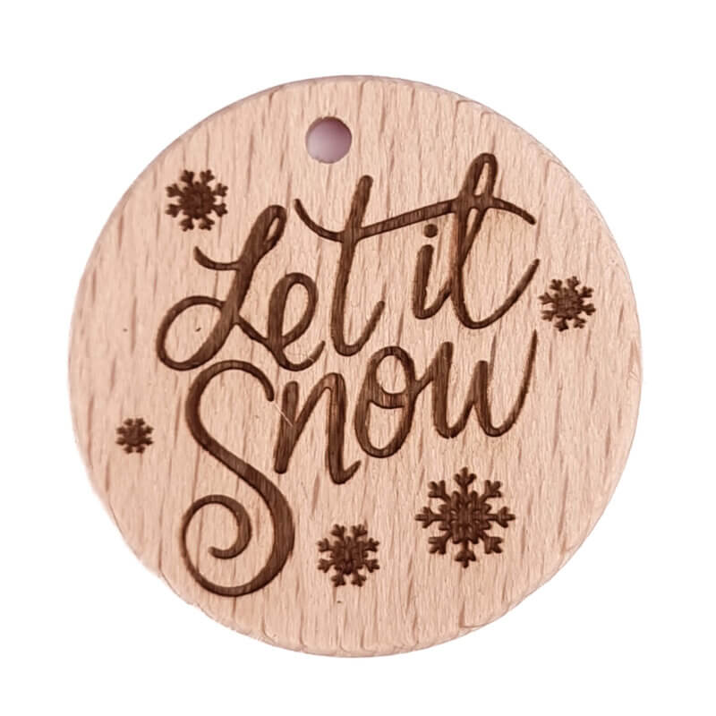 Beukenhout Schijfje - Gegraveerd - Let It Snow - 36 mm