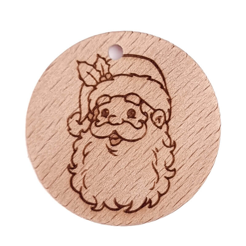 Beukenhout Schijfje - Gegraveerd - Kerstman - 36 mm