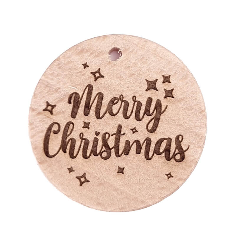 Beukenhout Schijfje - Gegraveerd - Merry Christmas 2 - 36 mm