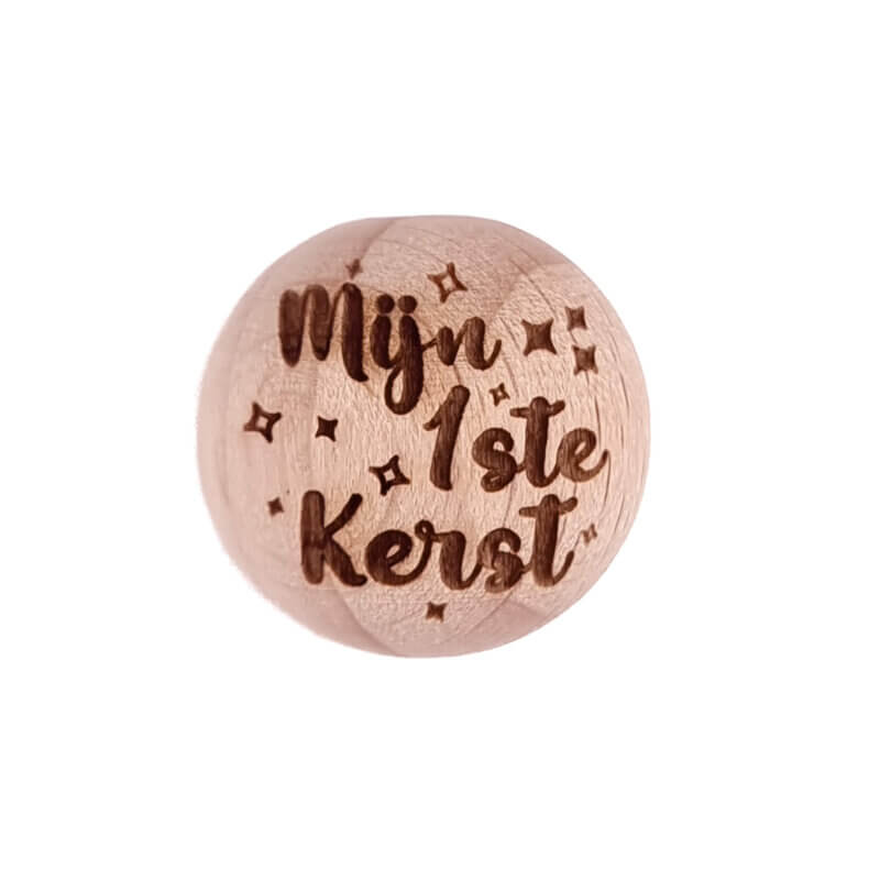 Houten kraal - Gegraveerd - Beukenhout - Mijn 1e Kerst - 20mm
