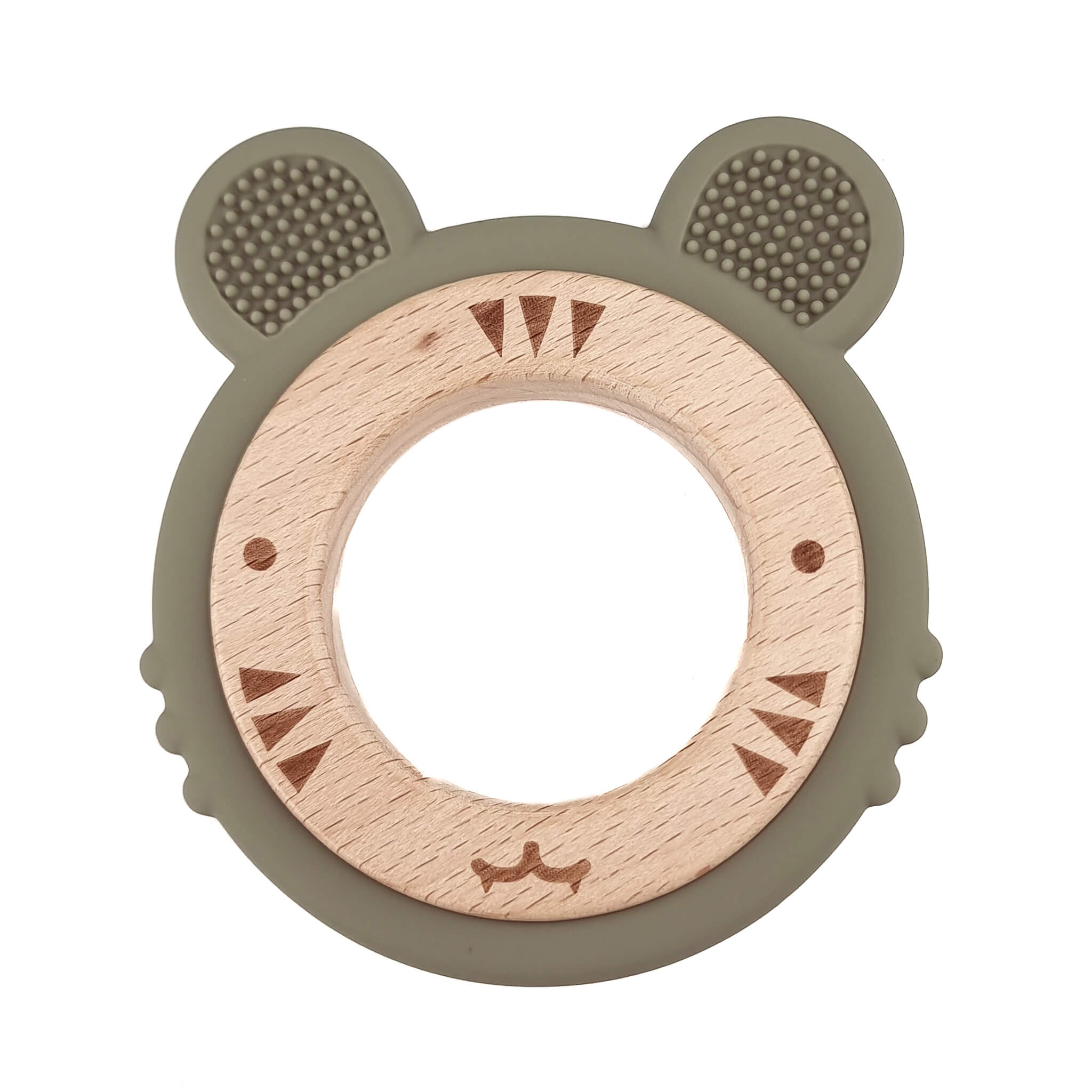 20231210_133617 Bijtfiguur - Siliconen en Hout - Tijger - Green Tea - Afbeelding 1