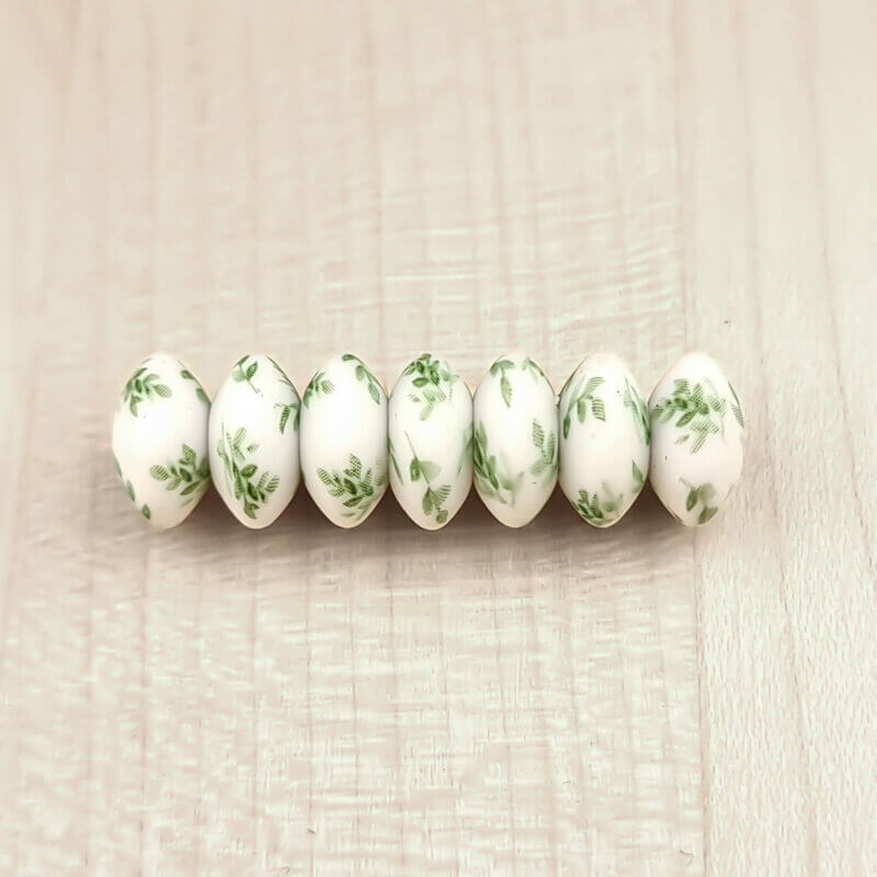 Silikonperlen - Oval - 12 mm - Exklusiver Jootjes Druck - Frühlingsblätter / Grüne Blätter