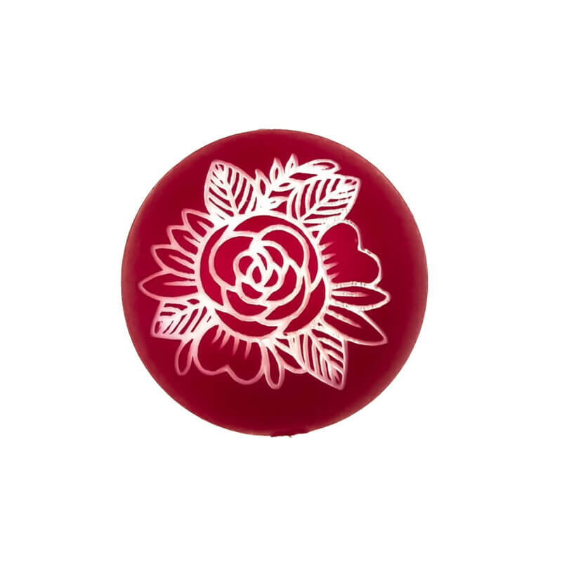 Silicone Bead - Engraved - Peony - Red Nugget