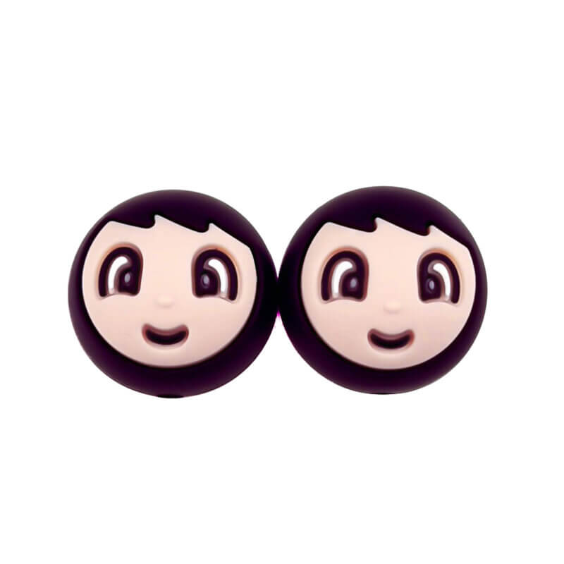 Silikonperlen - 20 mm - Gesicht/Glückspuppe - Mann/Junge - Astilbe/Schwarz