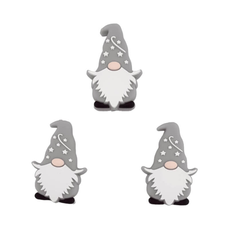 Siliconen kralen - Gnome / Tuinkabouter met Baard - Licht Grijs