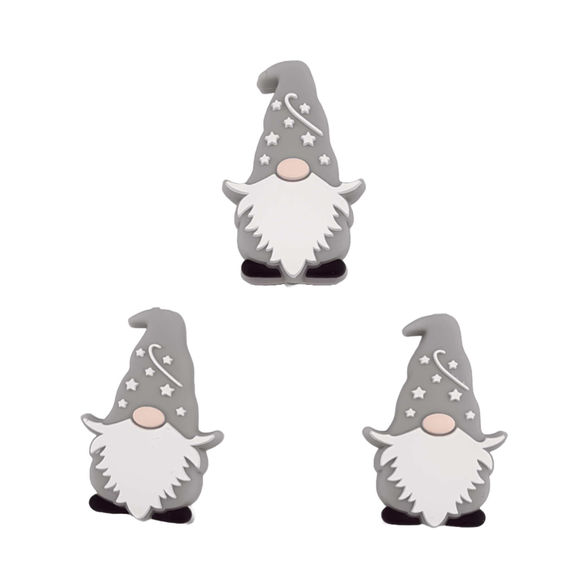 Untitled (1)-2 Siliconen kralen - Gnome / Tuinkabouter met Baard - Licht Grijs - Afbeelding 1