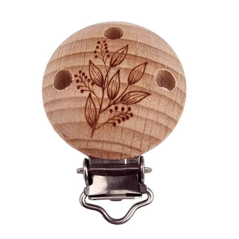 Gravierte Schnullerclips aus Holz - EN12586 - Fasanenbeere