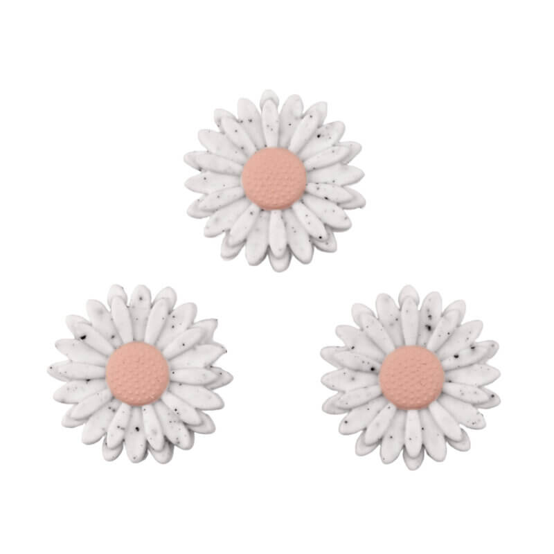 Siliconen  Kraal - Bloemetje/Daisy - 22 mm - Wit Spikkel / Perzik Nude