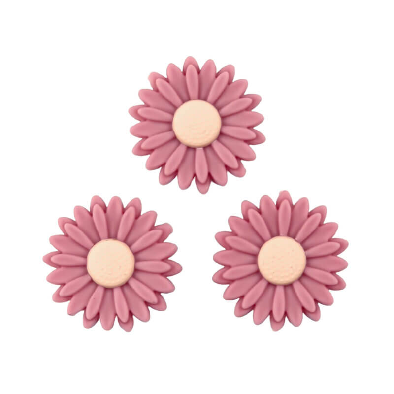 Siliconen  Kraal - Bloemetje/Daisy - 22 mm - Framboos / Ivory