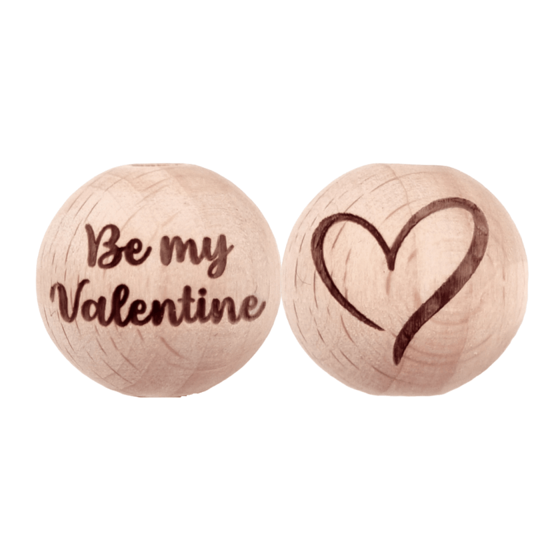 Perle en bois - Gravée - Bois de hêtre - Be My Valentine - 20mm