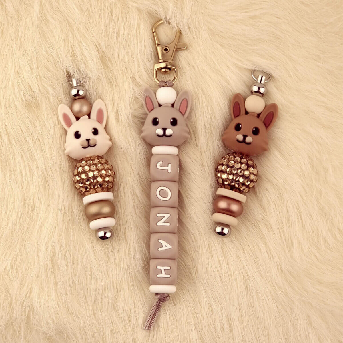 Silikonperlen Kaninchen Schlüsselanhänger Ostern Anhänger selber machen