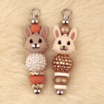 Silikonperlen Kaninchen Schlüsselanhänger Ostern Anhänger taupe und elfenbein