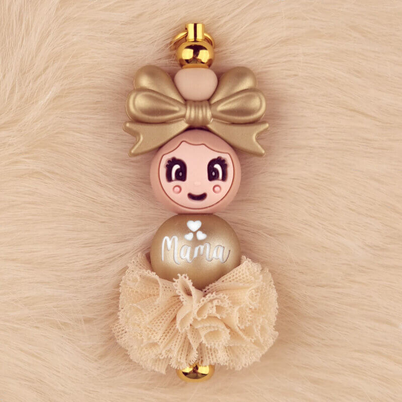 DIY Siliconen Kralen Pakket - Gelukspoppetje Mama - Golden / Wood