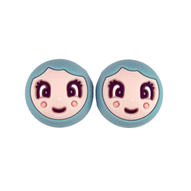 Silikonperlen - 20 mm - Gesicht/Glückspuppe - Mädchen/Frau - Aquamarin/Astilbe