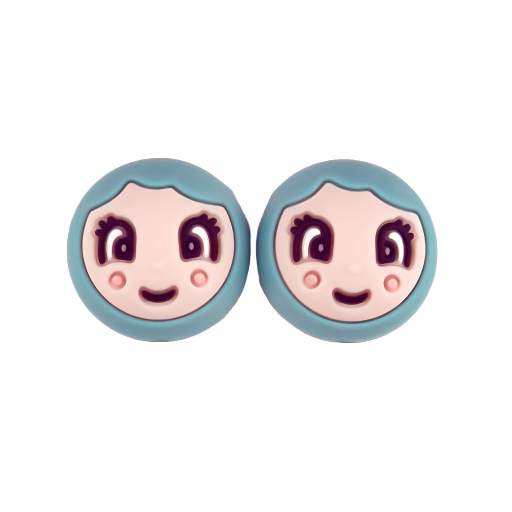Naamloos-85 Siliconen kralen - 20 mm - Gezichtje / Gelukspoppetje - Meisje/Vrouw - Astilbe / Aquamarijn - Afbeelding 1