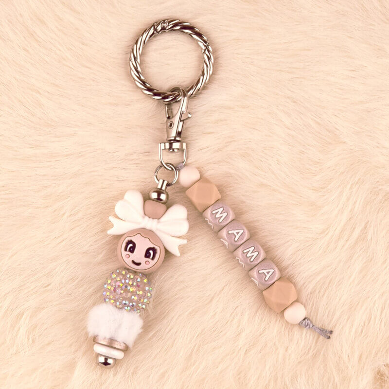 DIY Siliconen Kralen Pakket - Clip-on Tassenhanger - Mama + Meisje - Wood