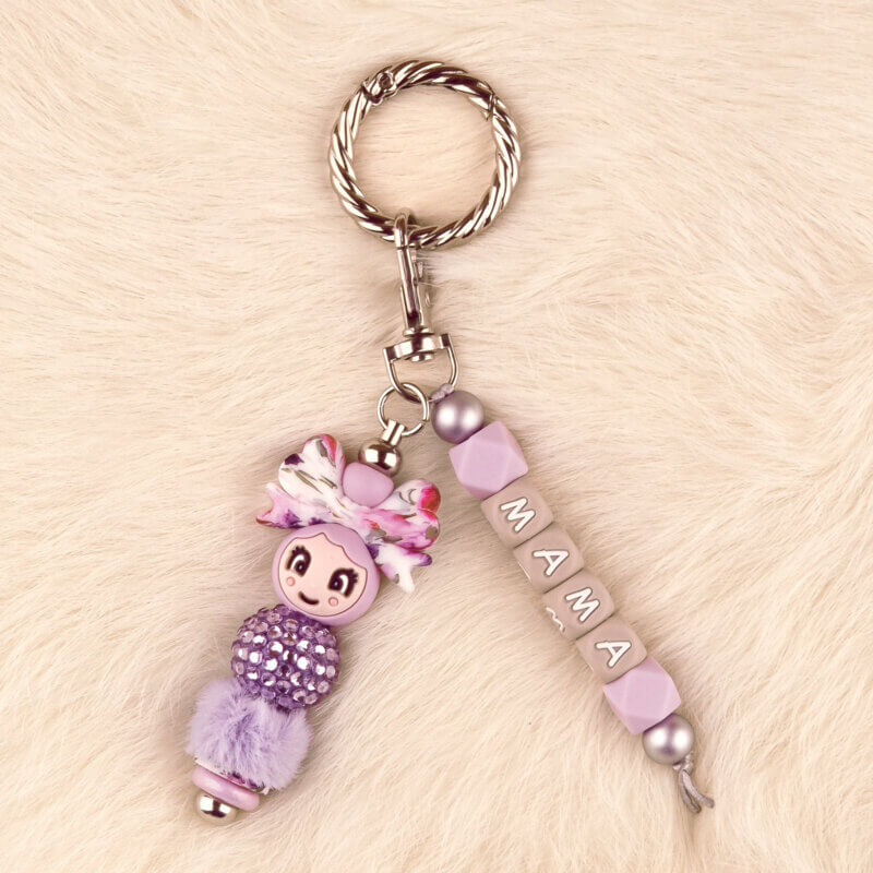 DIY Siliconen Kralen Pakket - Clip-on Tassenhanger - Mama + Meisje - Poeder Lila