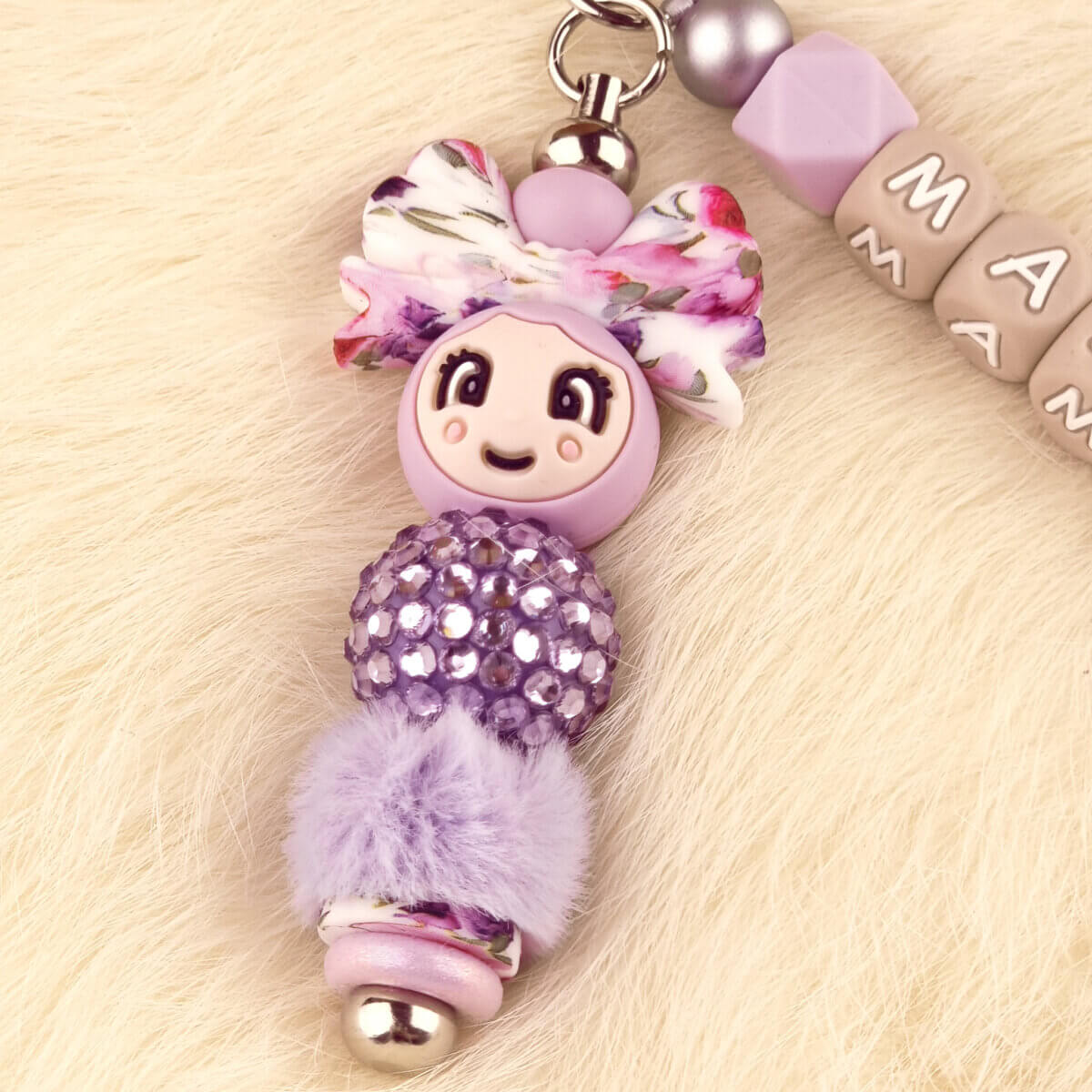 DIY Siliconen Kralen Pakket - Clip-on Tassenhanger - Mama + Meisje - Poeder Lila – Bild 2