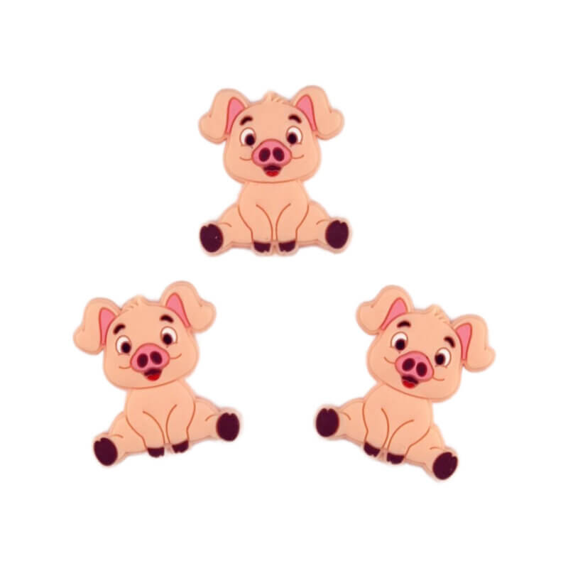 Siliconen  Kraal - Zittend Varkentje - Perzik