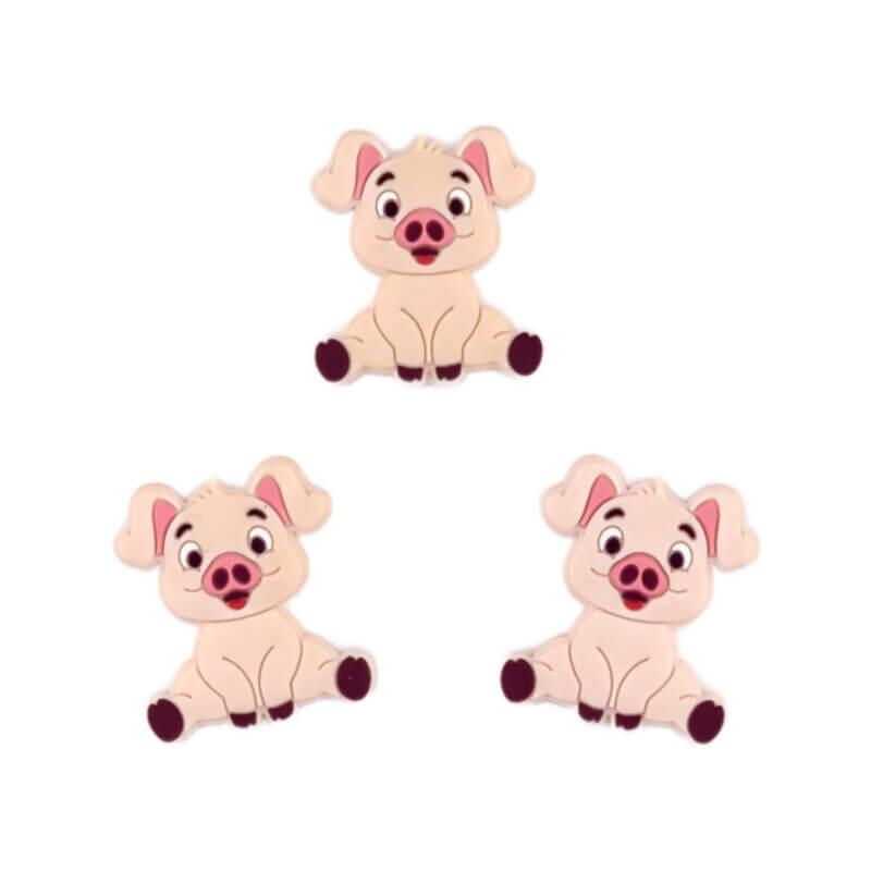 Siliconen  Kraal - Zittend Varkentje - Old Lace