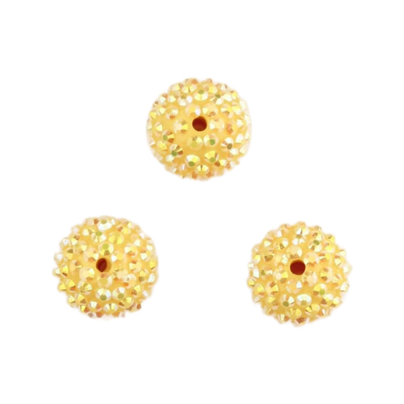 Perles acryliques avec pierres - 20 mm - jaune tendre