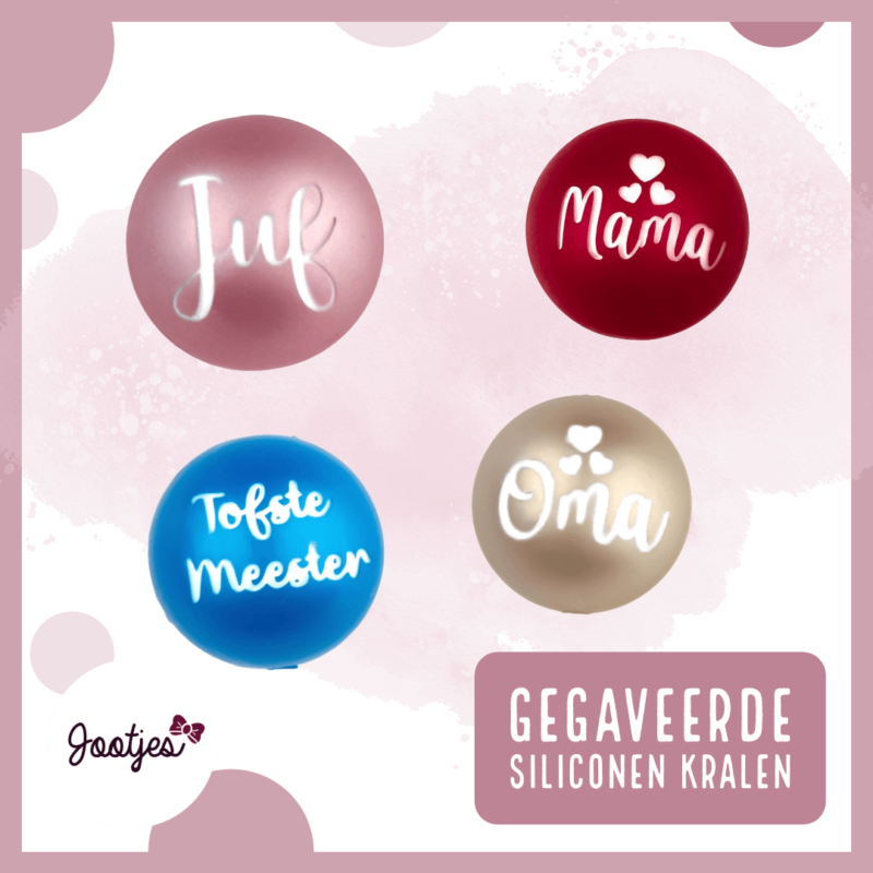 Gegraveerde siliconen kralen met tekst speenkoord bijtring sleutelhanger pen zelf maken DIY