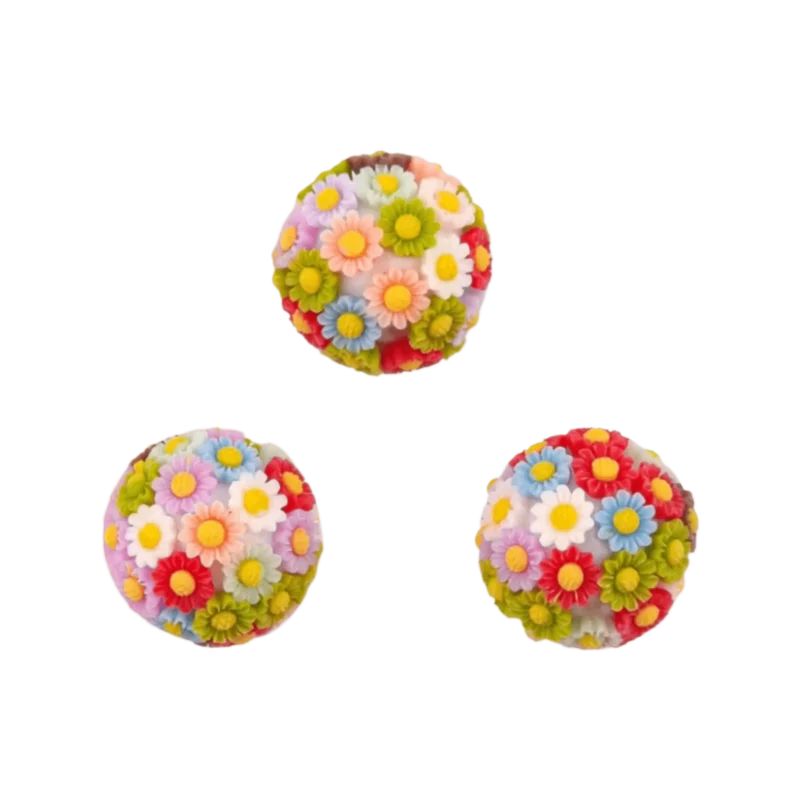 Perle acrylique avec fleurs - 20 mm - Champ de fleurs
